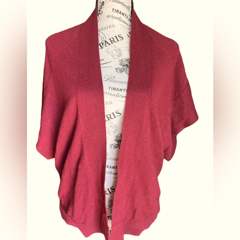 Nordstrom 100% cashmere open short sleeve burgundy red cardigan sz S/M